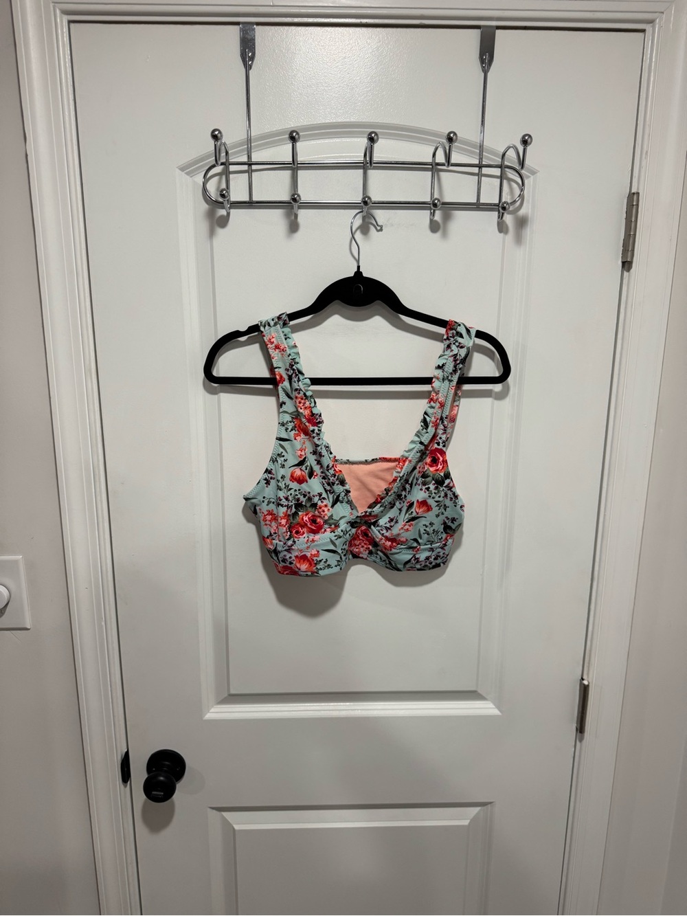 Target Floral Scoop Bikini Top - Light Blue with Coral Roses